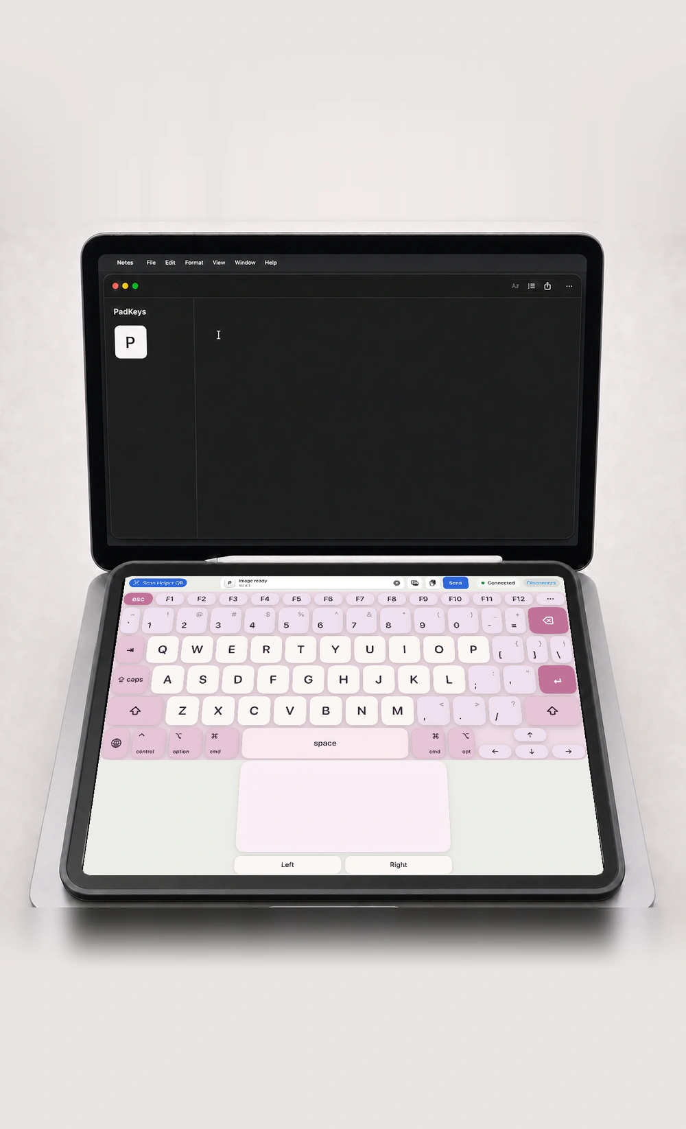 PadKeys sending an image from the iPad to the connected laptop.